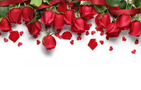 Сердечки, red, love, flowers, romantic, hearts, Valentine's Day, gift