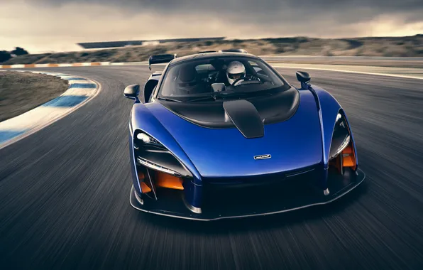 McLaren, суперкар, вид спереди, 2018, Senna, Kyanos Blue