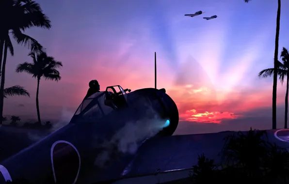 Пальмы, лётчик, JAAF, Ki-43-I, Утренняя Заря, ''Oskar''