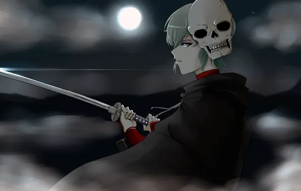 Луна, череп, меч, парень, Gintama, Гинтама