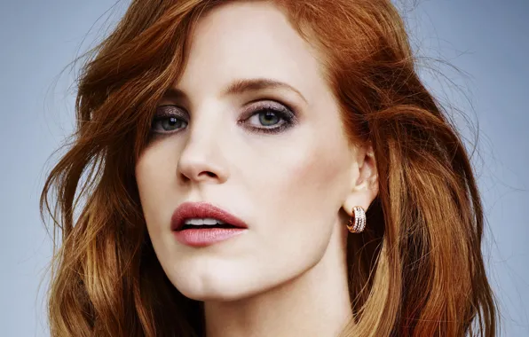 Взгляд, поза, портрет, макияж, актриса, hair, Jessica Chastain, Джессика Честейн