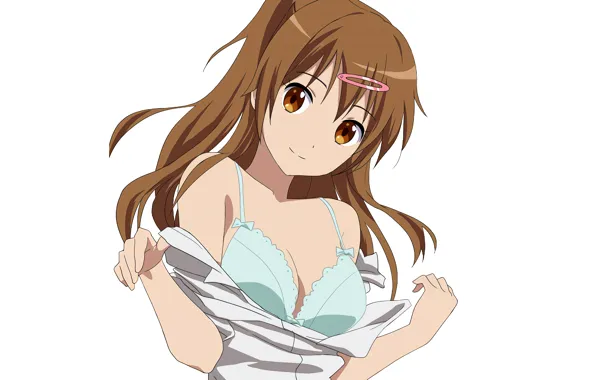 Girl, sexy, lingerie, bra, cleavage, long hair, brown hair, boobs