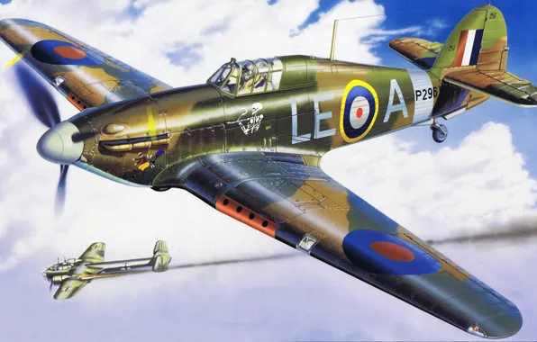 Картинка war, painting, aviation, Hawker Hurricane, ww2, battle of britain, Dornier Do 217