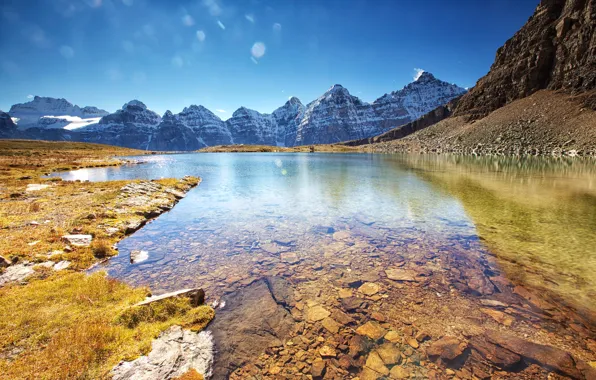 Осень, горы, озеро, камни, Канада, Альберта, Banff National Park, Minnestimma Lake