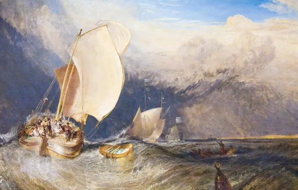 Картинка море, волны, лодка, картина, парус, рыбаки, морской пейзаж, Уильям Тёрнер