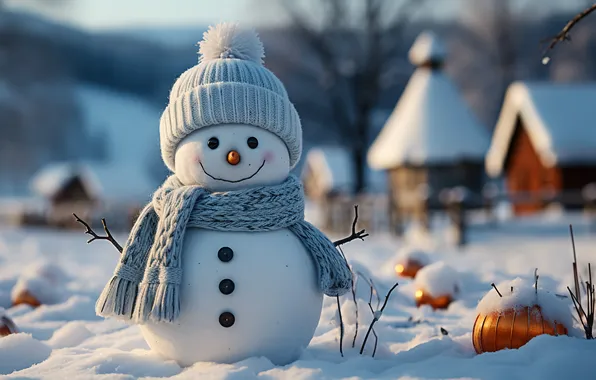 Зима, снег, Рождество, Новый год, снеговик, Christmas, winter, snow