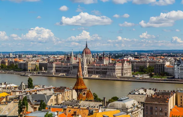 Город, река, здания, дома, панорама, Венгрия, Дунай, Budapest