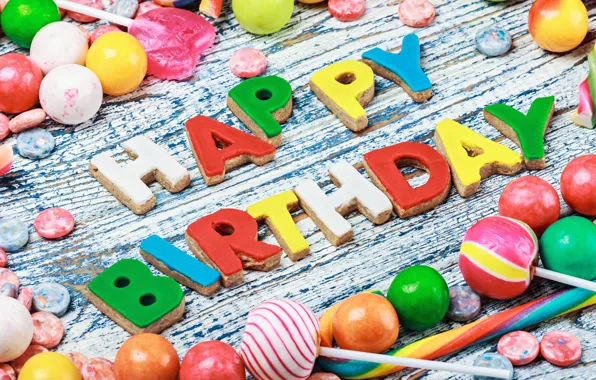 Картинка colorful, печенье, конфеты, сладости, Happy Birthday, colours, celebration, cookies