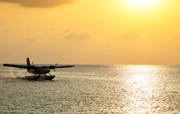 Самолет, размытость, Мальдивы, боке, пассажирский, wallpaper., гидросамолет, seaplane