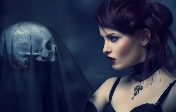 Skull, sorrow, purple, veil, mistery, dragon girl