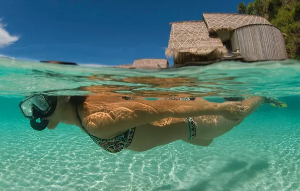 Girl, ocean, bora-bora, snorkelling