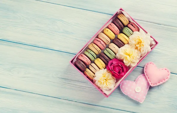 Цветы, подарок, colorful, wood, pink, flowers, hearts, with love