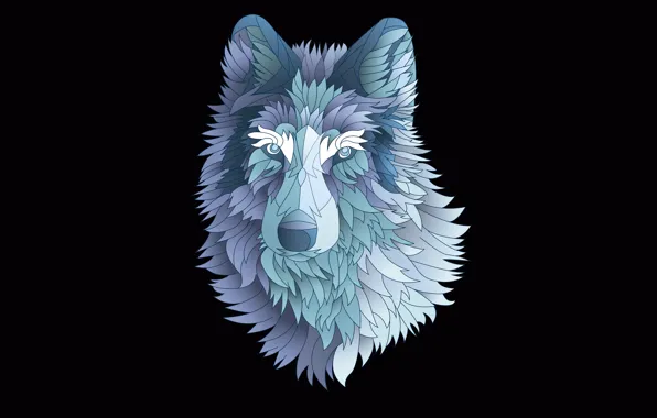 Картинка темный фон, волк, минимализм, wolf