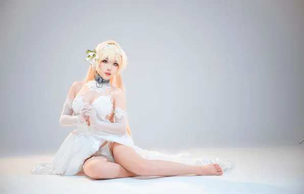 Ножки, азиатка, милашка, белые волосы, косплей, cosplay, белые трусики, asian