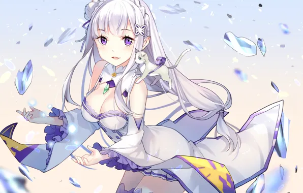 Девушка, магия, эльф, лёд, anime, art, Emilia, Re: Zero kara Hajimeru Isekai Seikatsu