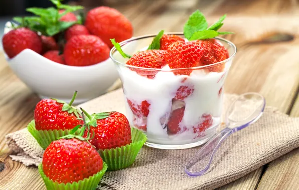 Картинка ягоды, клубника, крем, десерт, sweet, strawberry, cream, dessert