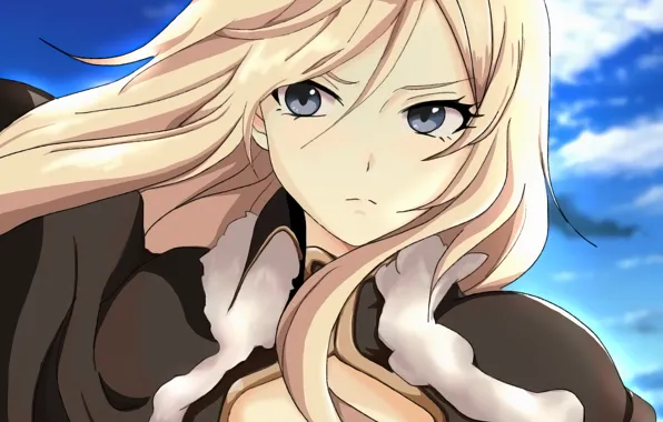 Girl, sexy, cleavage, blouse, sky, long hair, boobs, anime