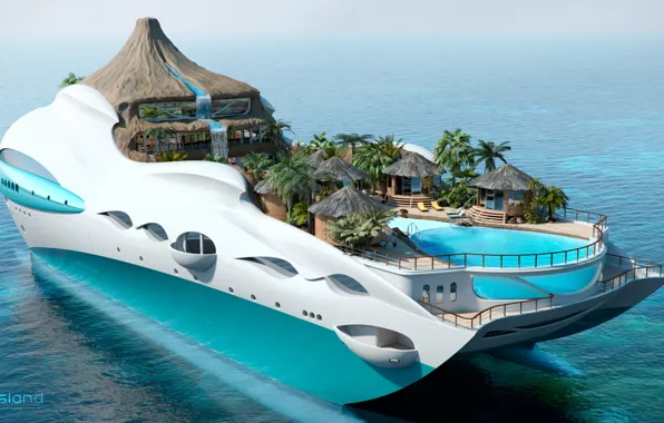 Картинка проект, superyacht, Futuristic, яхта-остров, gesign, Yacht-island, tip 3