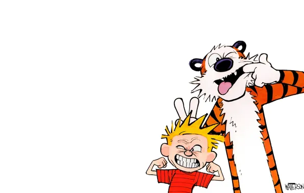 Картинка тигр, эмоции, ребенок, мальчик, комикс, рожица, эмоция, Calvin and Hobbes