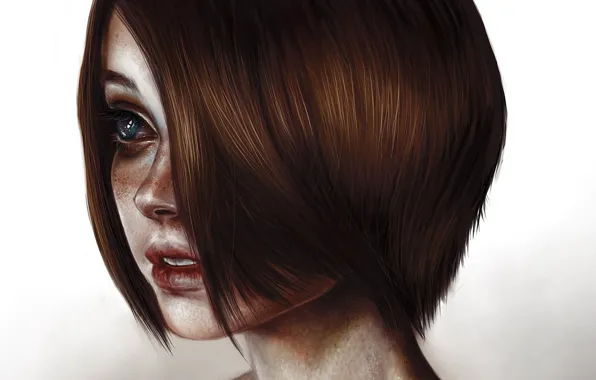 Взгляд, девушка, рисунок, портрет, girl, drawing, portrait
