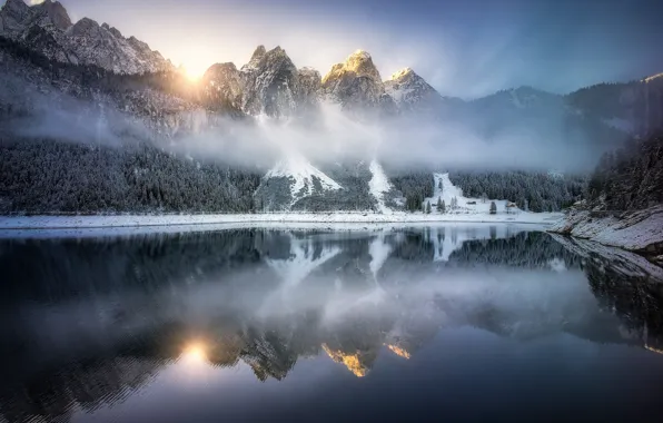 Картинка горы, озеро, отражение, Австрия, Альпы, Austria, Alps, Gosauseen