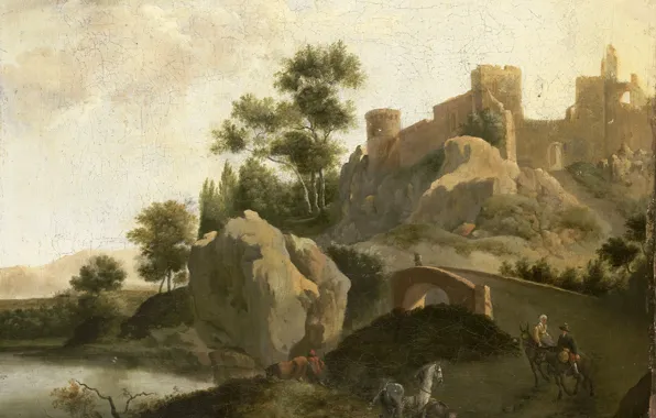 Масло, картина, холст, Итальянский пейзаж, 1720, Schieblius J.G.