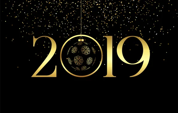 Золото, Новый Год, цифры, golden, черный фон, black, background, New Year