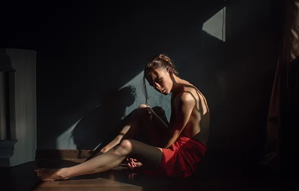 Девушка, Взгляд, Стена, Тень, Фотосессия, Студия, Lightroom, Виктория Вишневецкая