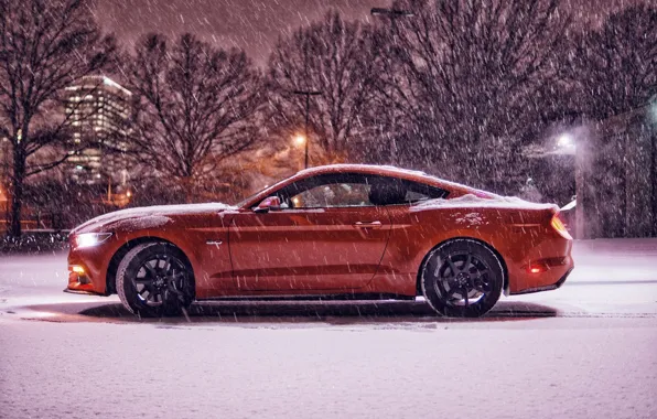 Mustang, Ford, Red, Winter, 2016