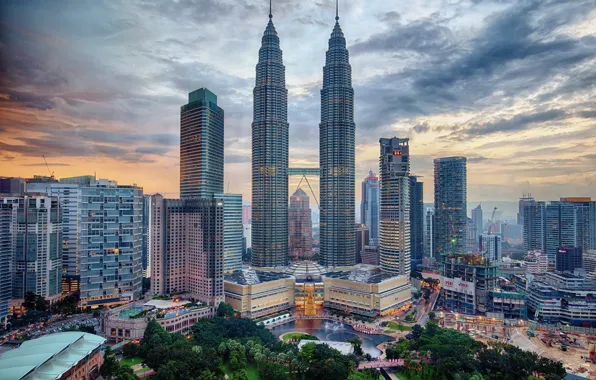 Картинка город, рассвет, утро, Малайзия, Куала Лумпур