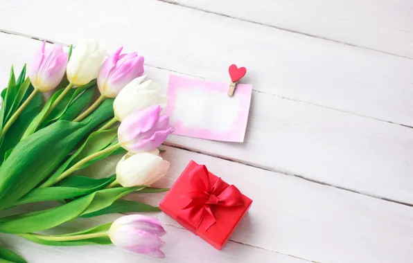 Картинка любовь, цветы, подарок, сердце, букет, тюльпаны, love, розовые