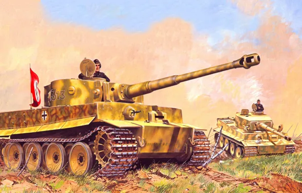 Картинка war, art, painting, tank, ww2, Panzerkampfwagen VI Tiger