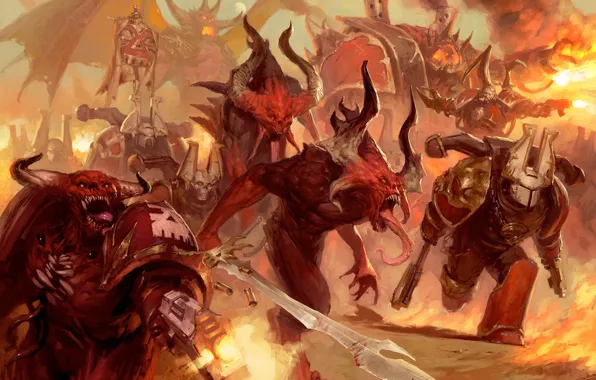 Картинка Хаос, Warhammer 40000, Chaos, Warhammer 40K, Khorne Berserkers, Khorne Demons
