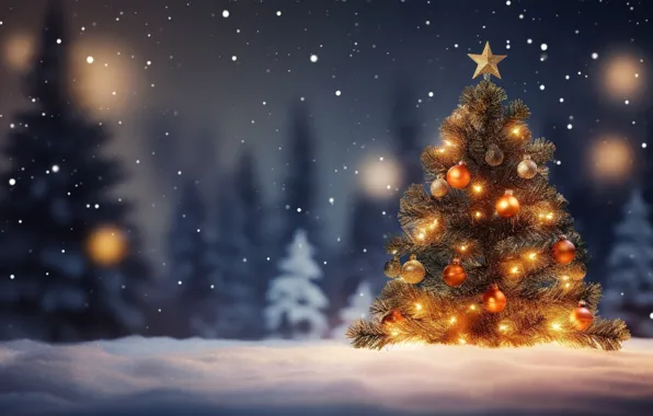 Зима, снег, украшения, шары, елка, Новый Год, Рождество, new year
