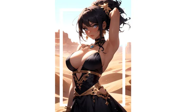 Girl, sexy, hot girl, desert, boobs, anime, pretty, amazing