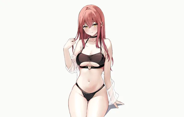 Girl, sexy, cleavage, red hair, long hair, boobs, sexy girl, anime