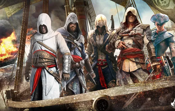 Картинка Ezio, Assassin's Creed, Альтаир, Эцио, Altair, Радунхагейду, Авелина Де Гранпре, Edward Kenway