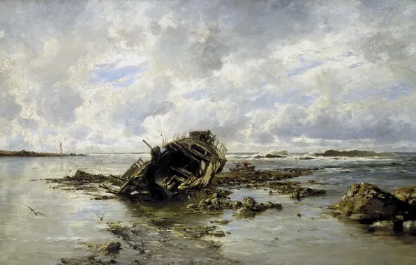 Картинка картина, морской пейзаж, Карлос де Хаэс, Потерпевшее Крушение Судно