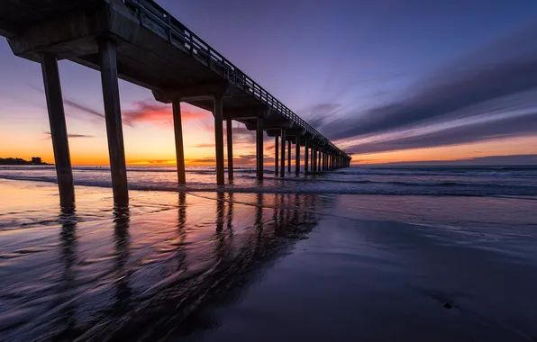 Море, закат, мост