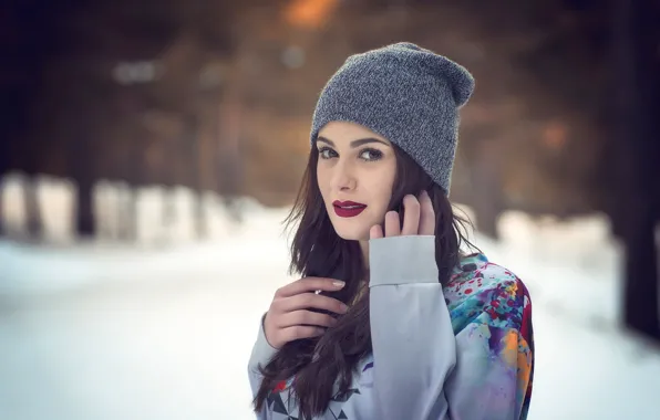 Взгляд, девушка, модель, шапочка, Claudia