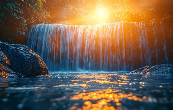 Вода, солнце, свет, пейзаж, природа, блики, камни, рассвет