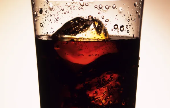 Капли, лёд, Стакан, напиток, coca-cola, содовая
