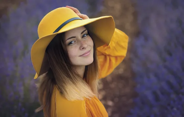 Картинка взгляд, девушка, улыбка, модель, шляпа, веснушки, Tanya Markova