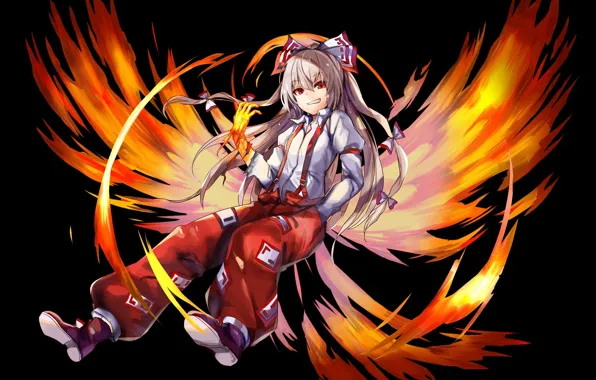 Девушка, огонь, Touhou, Тохо, Тоухоу