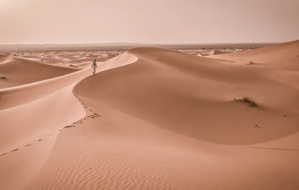 Песок, человек, дюны, Yellow, Sand, Desert, Dunes, Gobi