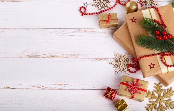 Картинка Новый Год, Рождество, подарки, Christmas, wood, New Year, decoration, gifts