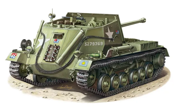Рисунок, Вторая мировая война, Archer, английская, саиоходно-артиллерийская установка(САУ), Арчер