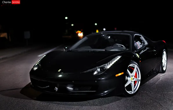 Картинка машина, авто, чёрная, Ferrari 458 Italia