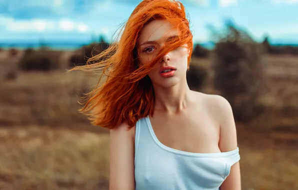 Девушка, Взгляд, Губы, Волосы, Рыжая, Красивая, Женя Габбасова