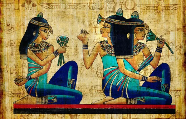Девушки, рисунок, древность, брюнетки, египет, egypt, ancient